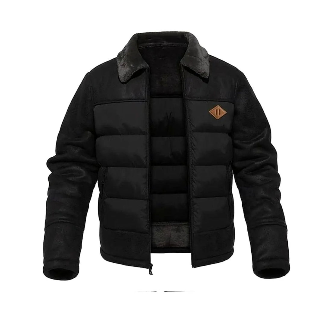 Andreas | Herren Winter Pufferjacke mit Fellkragen Kunstleder-Ärmeln 5
