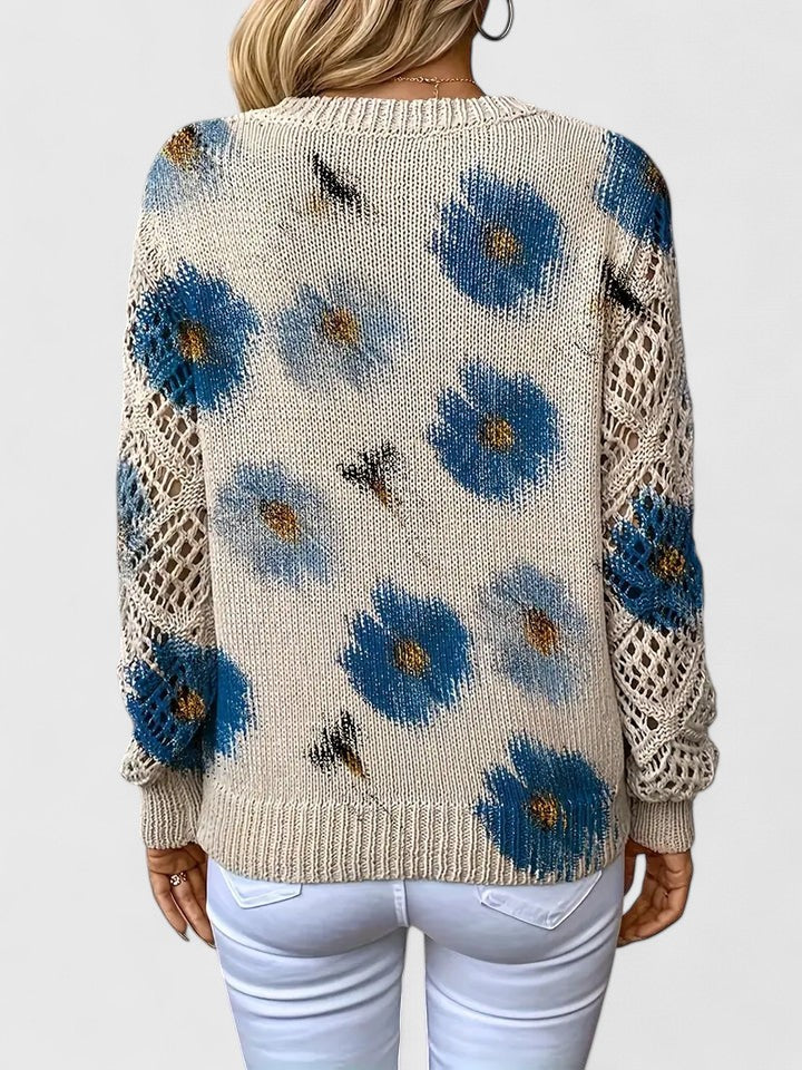Anneke | Pullover mit Blumenmuster und Häkelärmeln 4