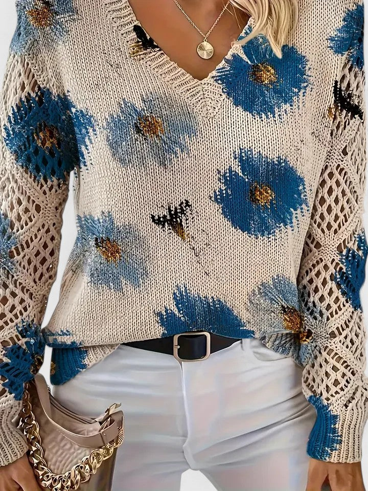 Anneke | Pullover mit Blumenmuster und Häkelärmeln 5