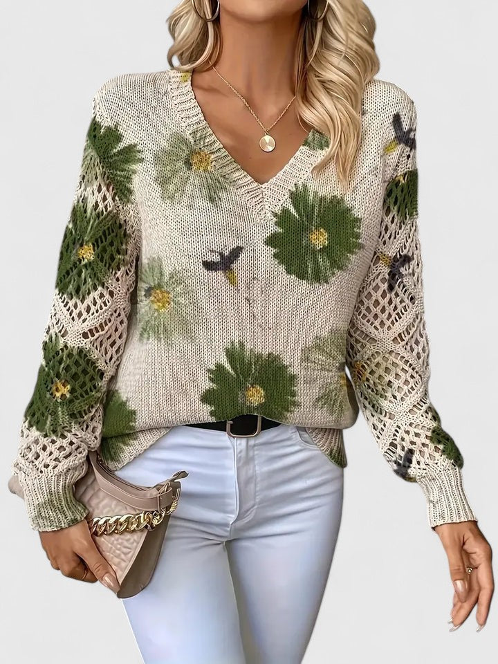 Anneke | Pullover mit Blumenmuster und Häkelärmeln 6