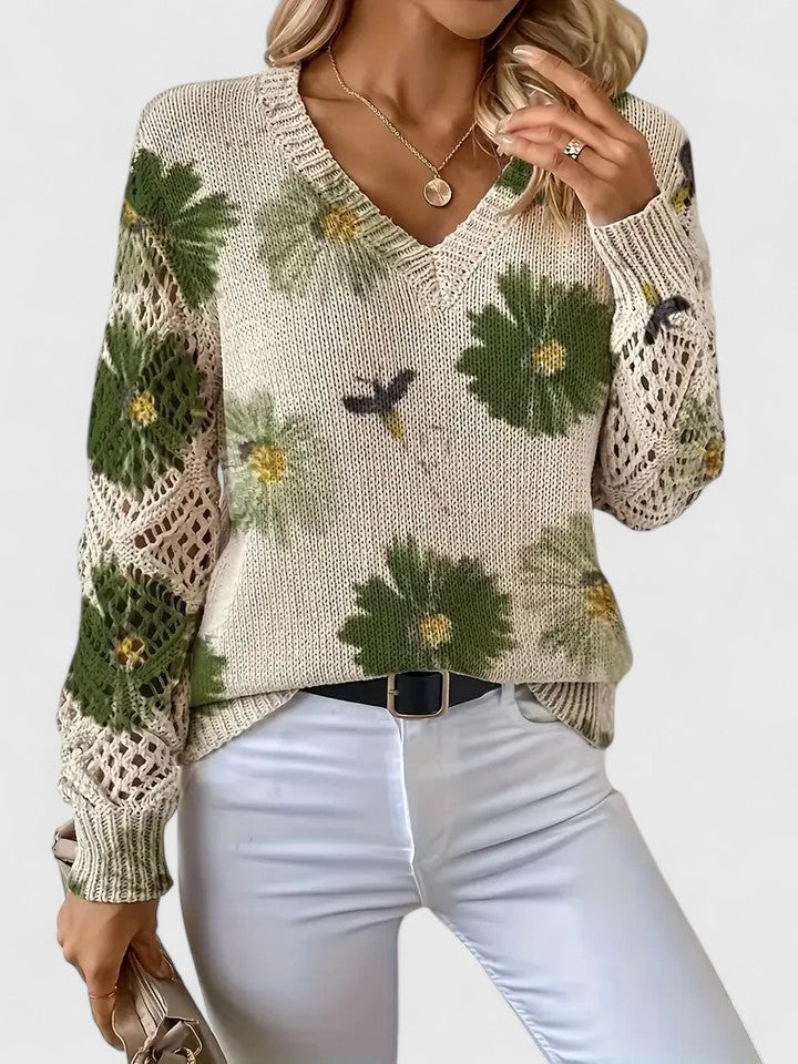 Anneke | Pullover mit Blumenmuster und Häkelärmeln 7
