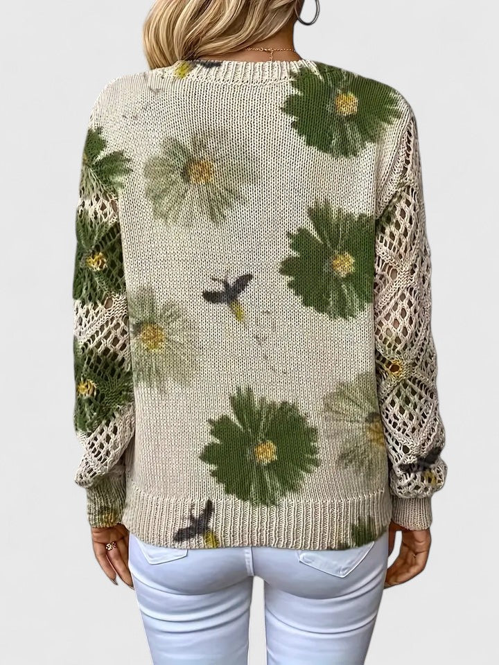 Anneke | Pullover mit Blumenmuster und Häkelärmeln 8