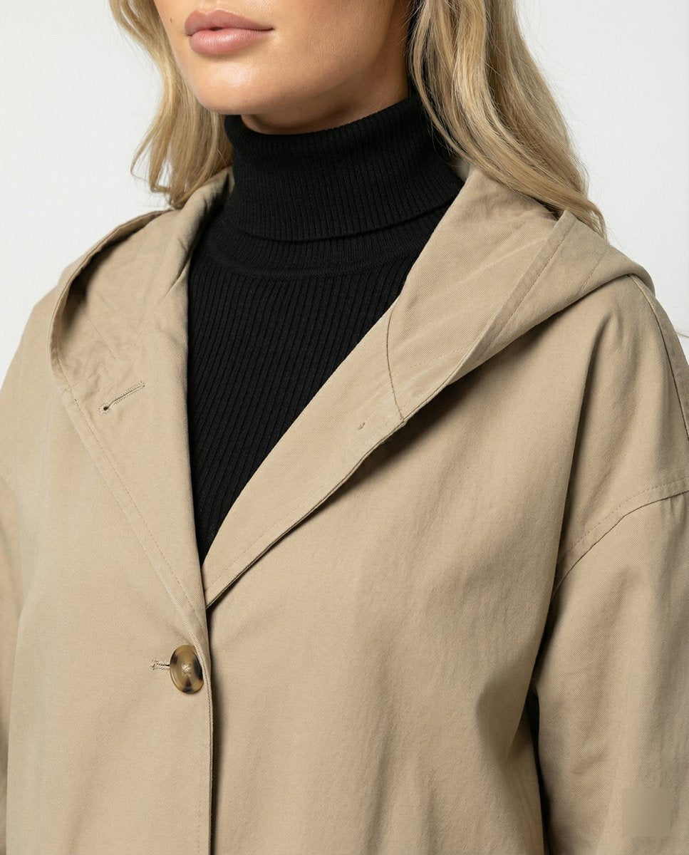 Annika | Damen Langer Wasserabweisender Windproof Trench Coat mit Kapuze 1