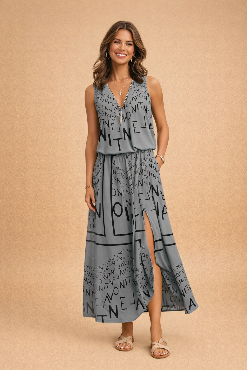Ärmelloses Damenkleid mit Buchstaben-Print – Modisches Kleid für Sommer, Vielseitig und Bequem 1