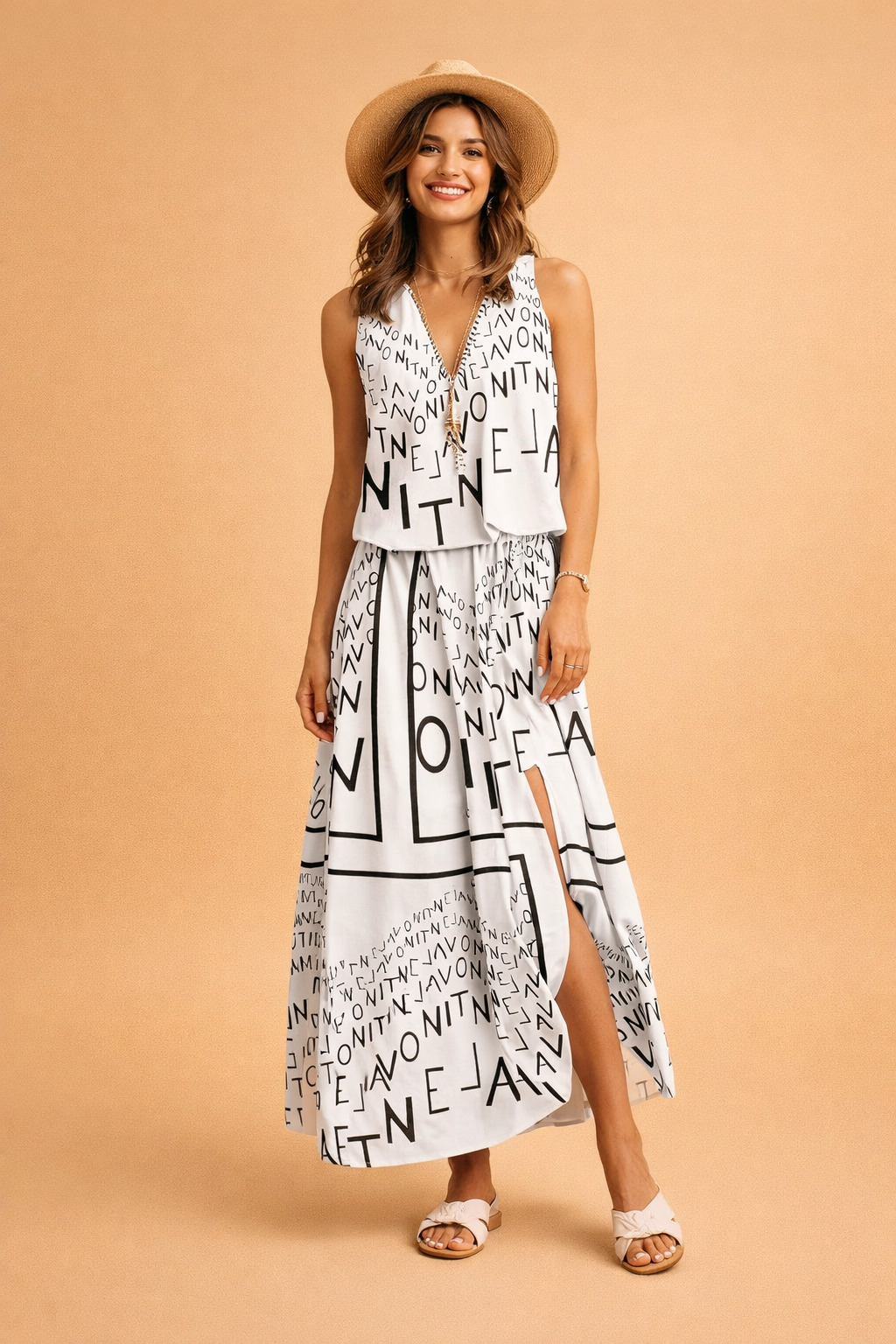 Ärmelloses Damenkleid mit Buchstaben-Print – Modisches Kleid für Sommer, Vielseitig und Bequem 5