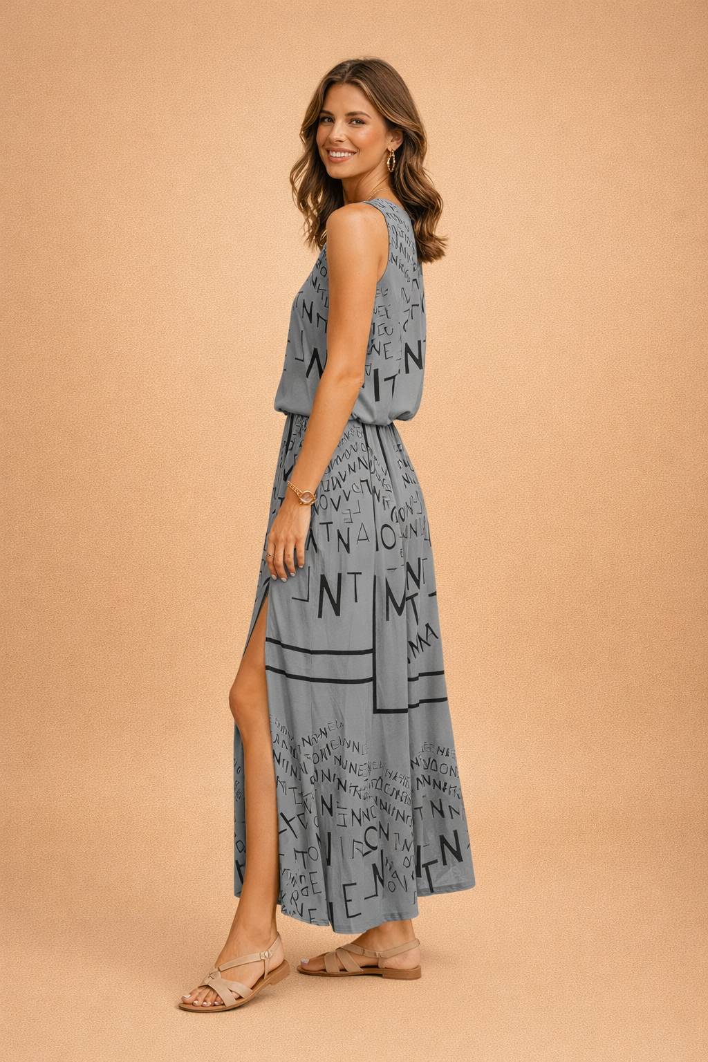Ärmelloses Damenkleid mit Buchstaben-Print – Modisches Kleid für Sommer, Vielseitig und Bequem 6