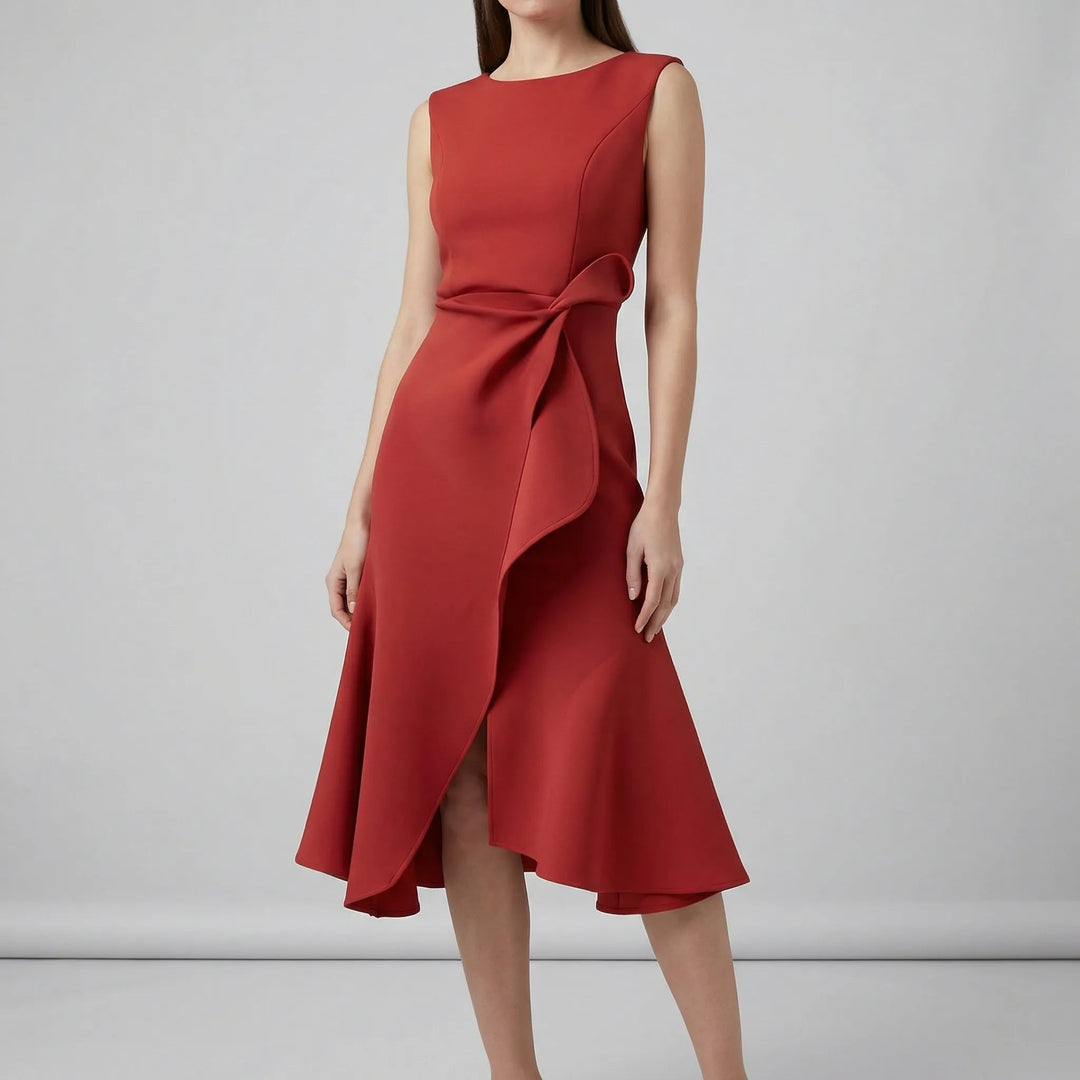 Ärmelloses Midikleid mit Faltendetails für elegante Anlässe 0
