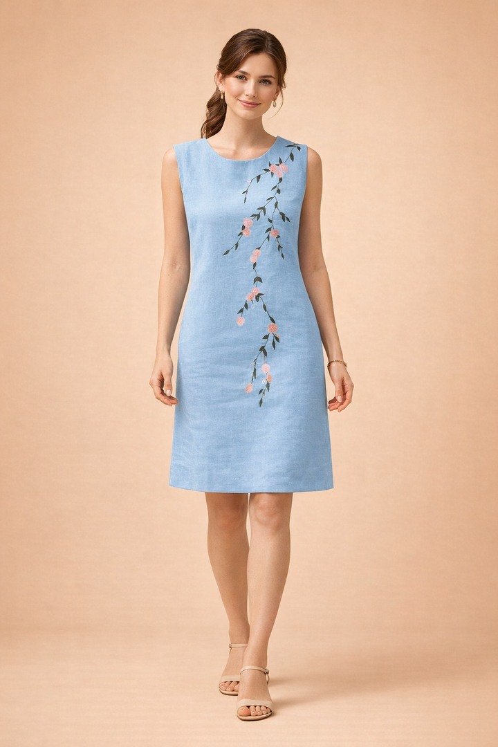 Ärmelloses Sommerkleid mit floraler Stickerei für Frauen 0