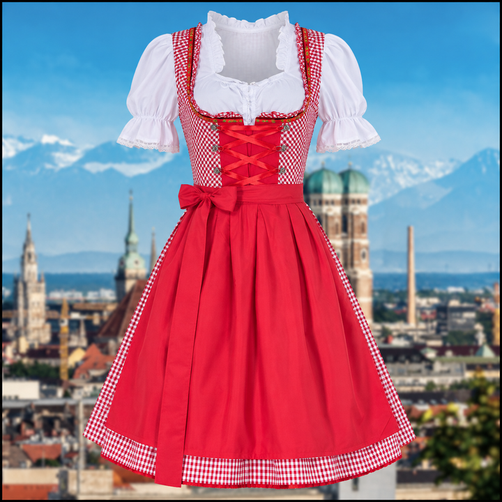 Dirndlkleid mit Karomuster und Schnürmieder für Frauen – Traditionelles Trachtenkleid für Oktoberfest und Volksfeste
