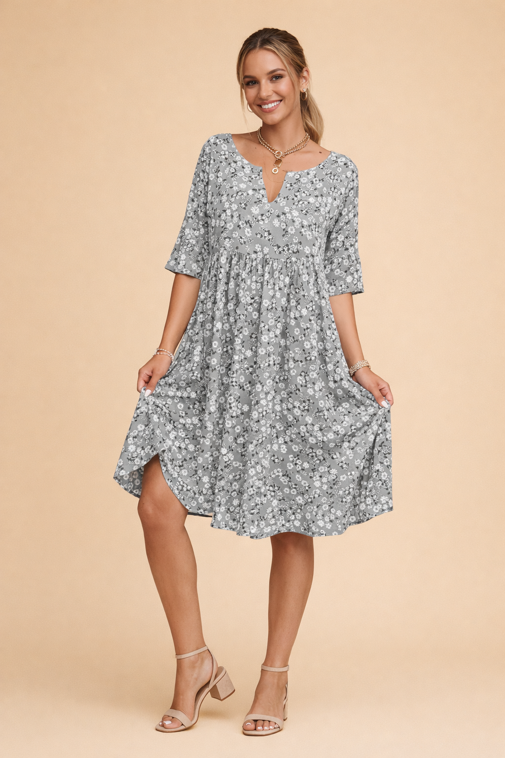 Blumenmuster Midikleid für Damen - Elegantes Sommerkleid für jeden Anlass 0