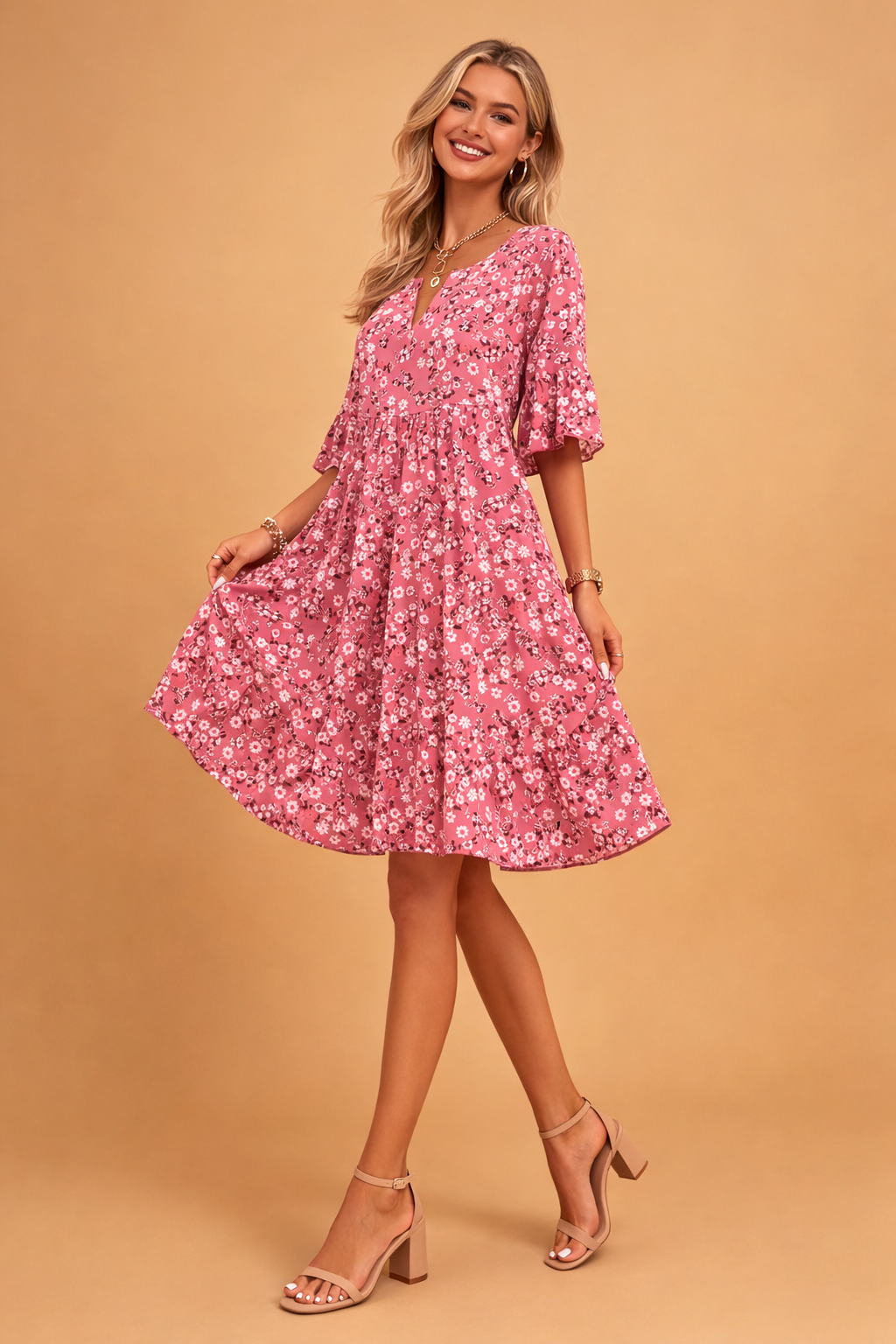 Blumenmuster Midikleid für Damen - Elegantes Sommerkleid für jeden Anlass 5