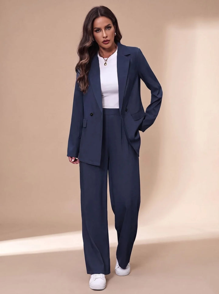 Clara | Damen Taillierter Zweireihiger Hosenanzug mit Weiter Hose, Burgundy 13