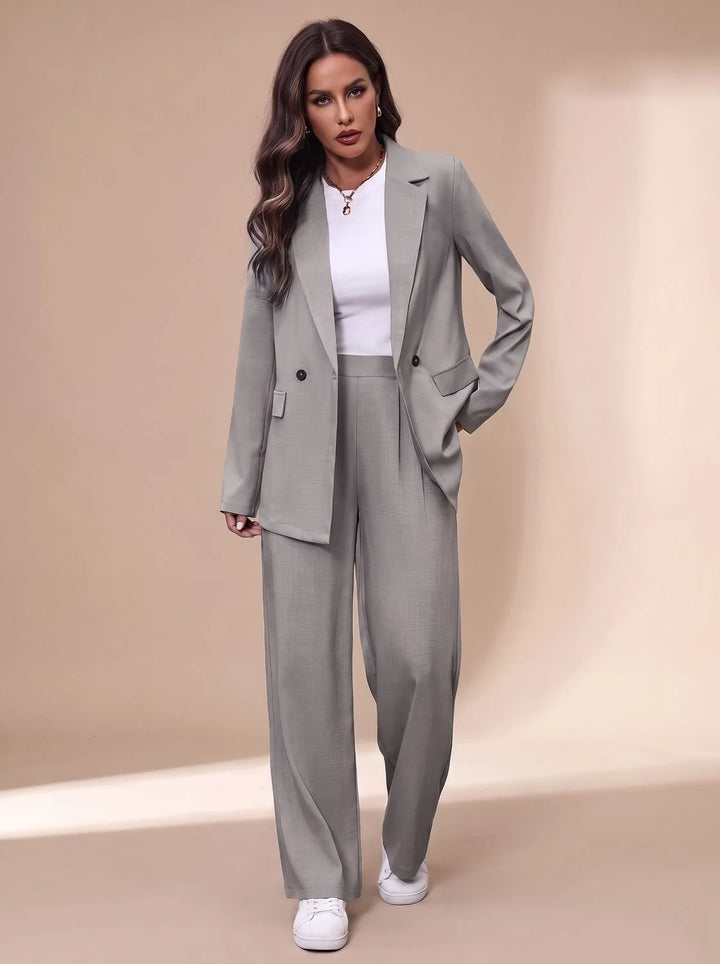 Clara | Damen Taillierter Zweireihiger Hosenanzug mit Weiter Hose, Burgundy 6