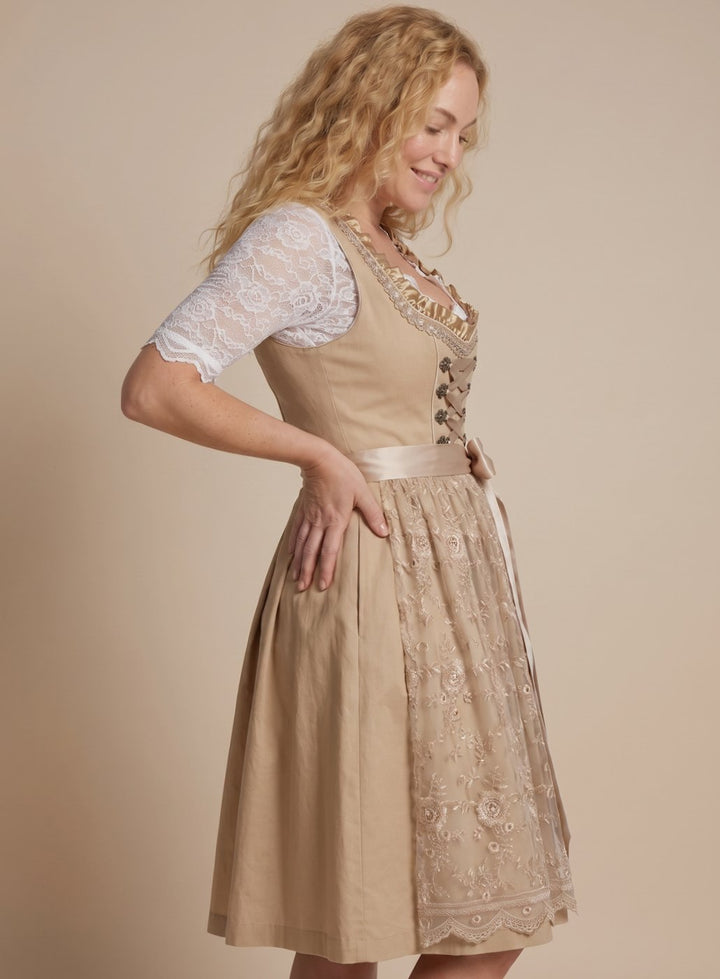 Clara | Damen Trachten-Dirndl Knielang Spitzenbluse Schnürung 2