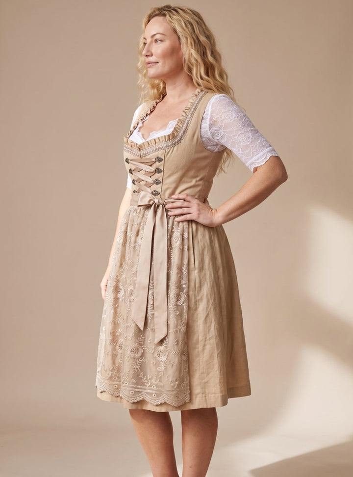 Clara | Damen Trachten-Dirndl Knielang Spitzenbluse Schnürung 4