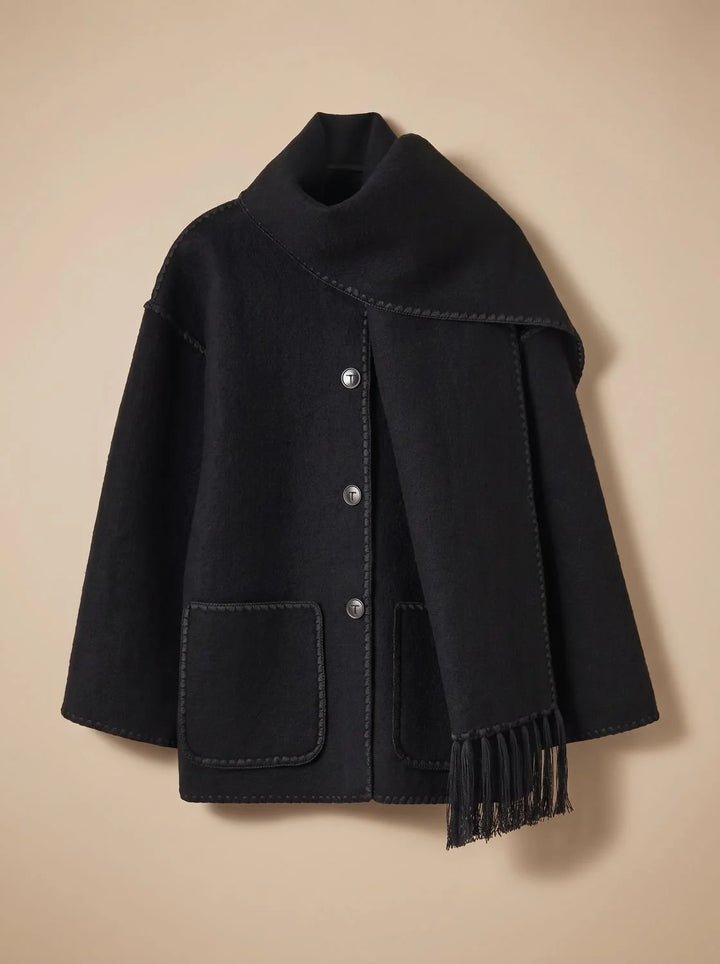 Clara | Damen Wollmantel Cape-Jacke mit Häkelkanten Winterjacke 0