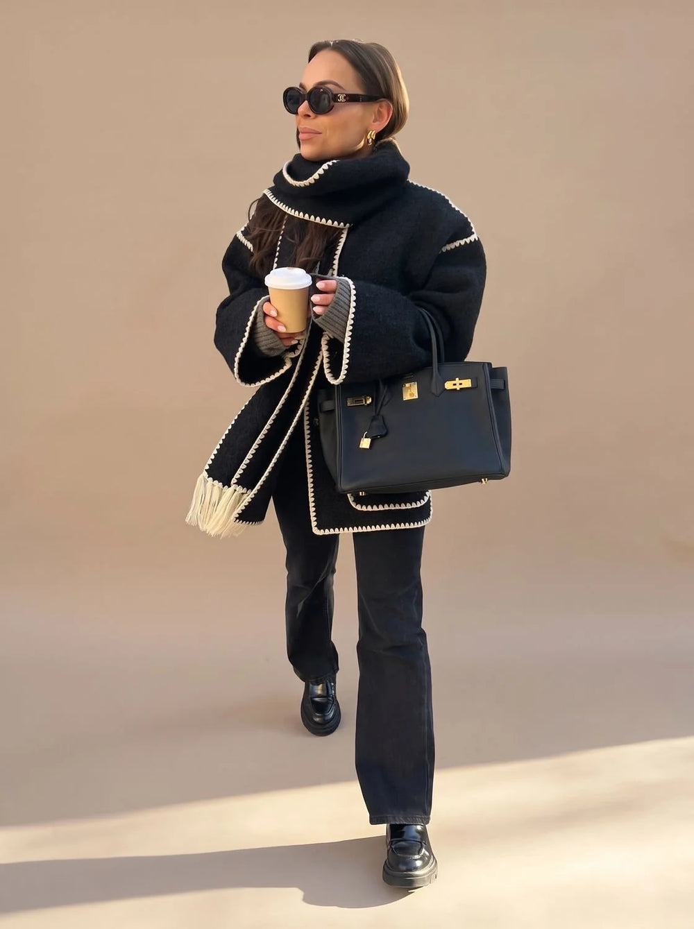 Clara | Damen Wollmantel Cape-Jacke mit Häkelkanten Winterjacke 1