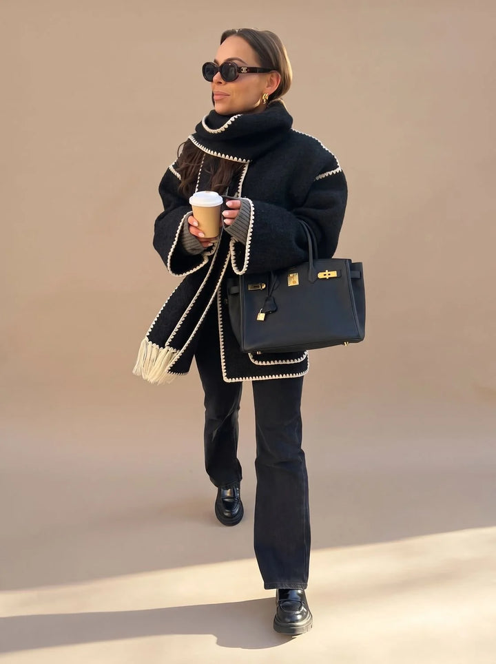 Clara | Damen Wollmantel Cape-Jacke mit Häkelkanten Winterjacke 1