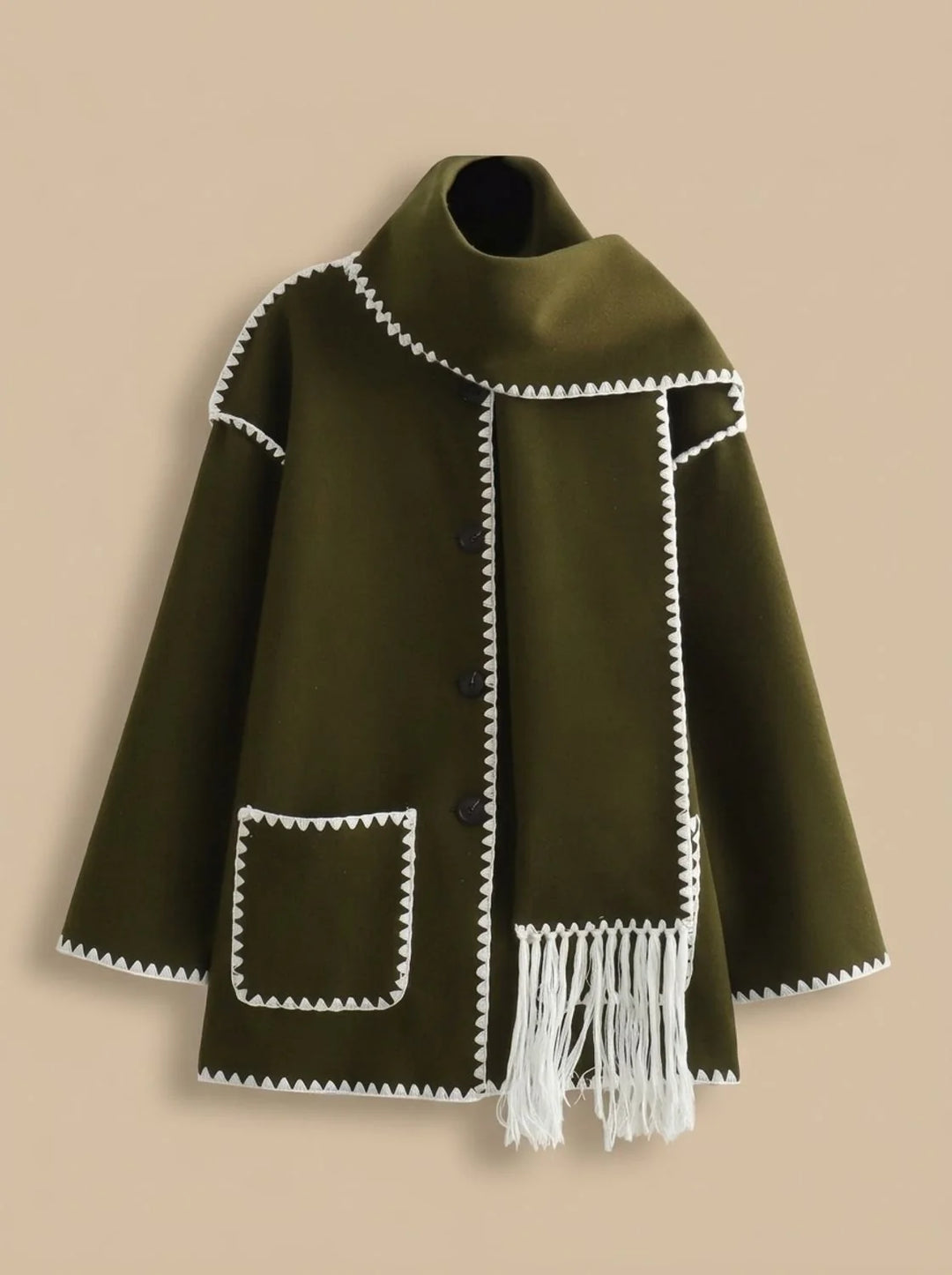 Clara | Damen Wollmantel Cape-Jacke mit Häkelkanten Winterjacke 2