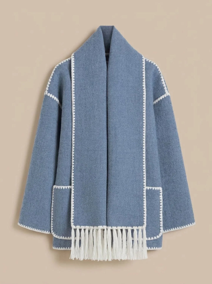 Clara | Damen Wollmantel Cape-Jacke mit Häkelkanten Winterjacke 3