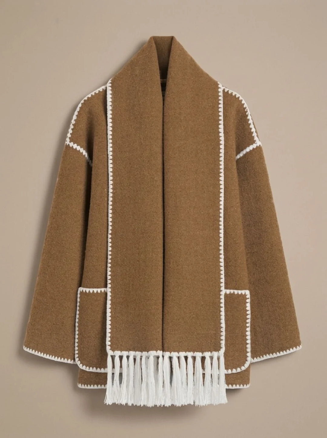 Clara | Damen Wollmantel Cape-Jacke mit Häkelkanten Winterjacke 6