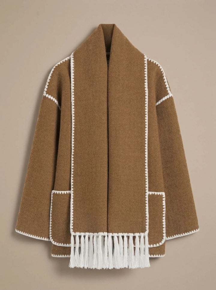Clara | Damen Wollmantel Cape-Jacke mit Häkelkanten Winterjacke 6