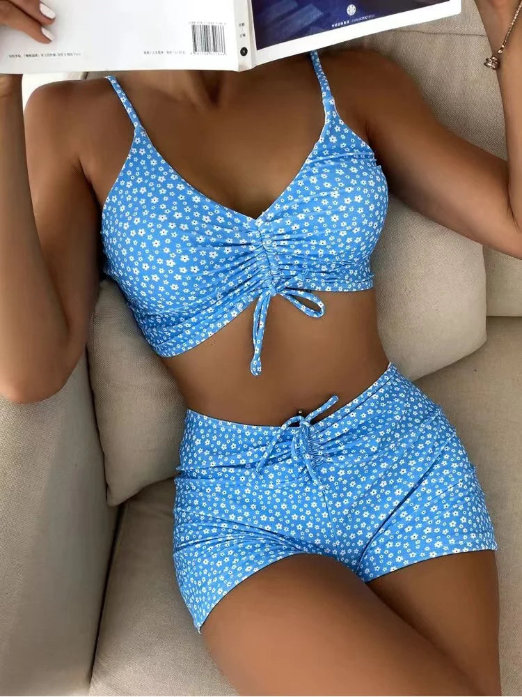 Damen Bikini mit Hoher Taille und Blumendruck – Stylischer Badeanzug für Strand und Pool, Bademode Kaufen 1