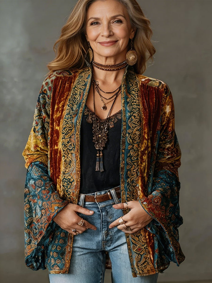 Damen Boho Steppjacke mit lockerer Passform und Vintage Kimono-Design 0