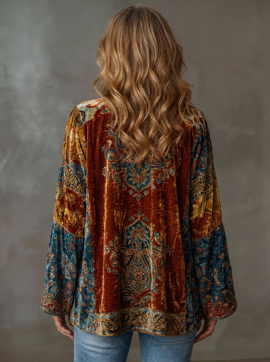 Damen Boho Steppjacke mit lockerer Passform und Vintage Kimono-Design 1