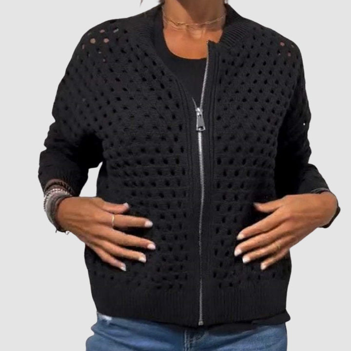 Damen Cardigan Hohlstrick mit Reißverschluss und lockerer Passform für Sommer und Alltag 1