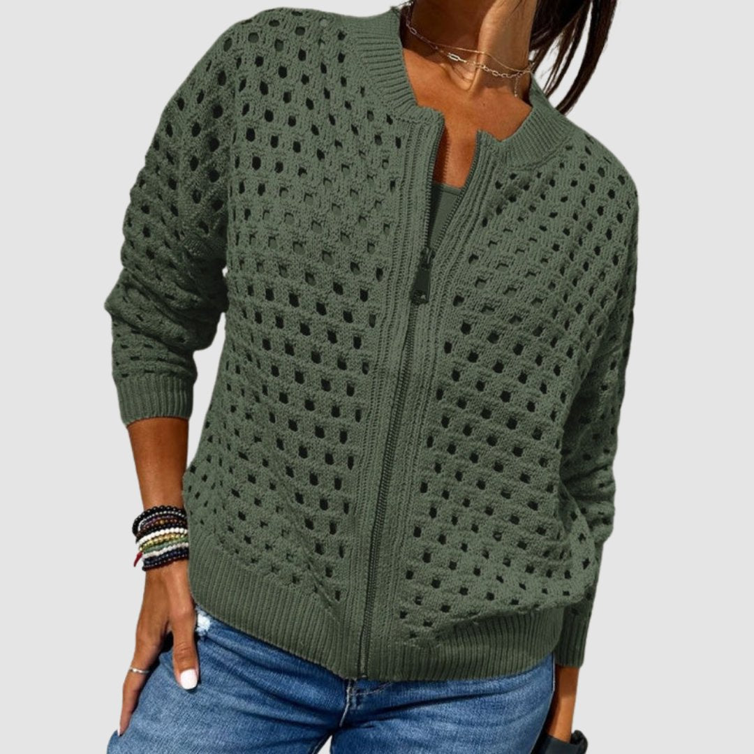 Damen Cardigan Hohlstrick mit Reißverschluss und lockerer Passform für Sommer und Alltag 2