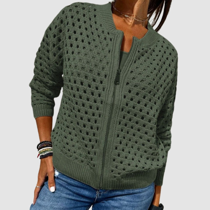 Damen Cardigan Hohlstrick mit Reißverschluss und lockerer Passform für Sommer und Alltag 2
