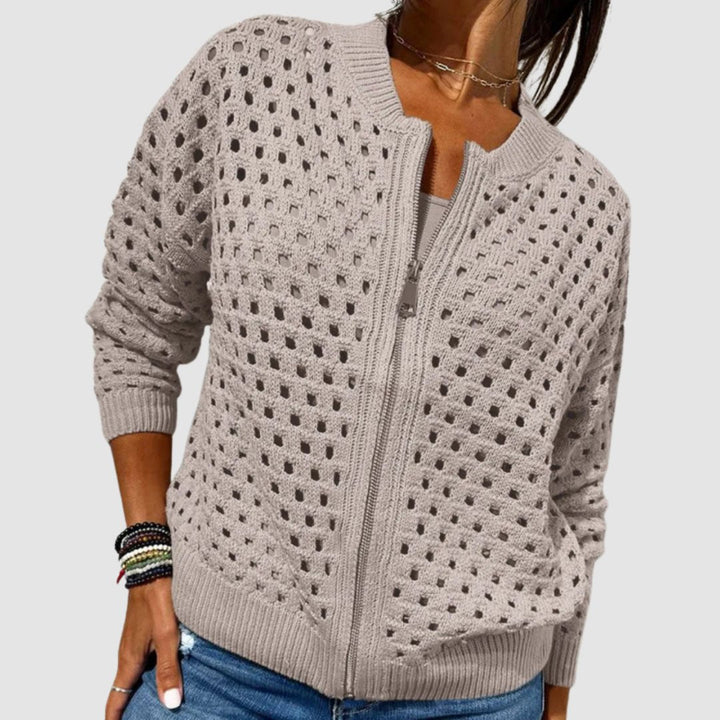Damen Cardigan Hohlstrick mit Reißverschluss und lockerer Passform für Sommer und Alltag 3