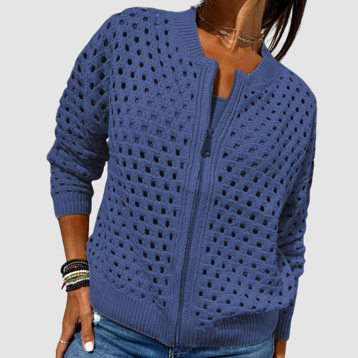 Damen Cardigan Hohlstrick mit Reißverschluss und lockerer Passform für Sommer und Alltag 4