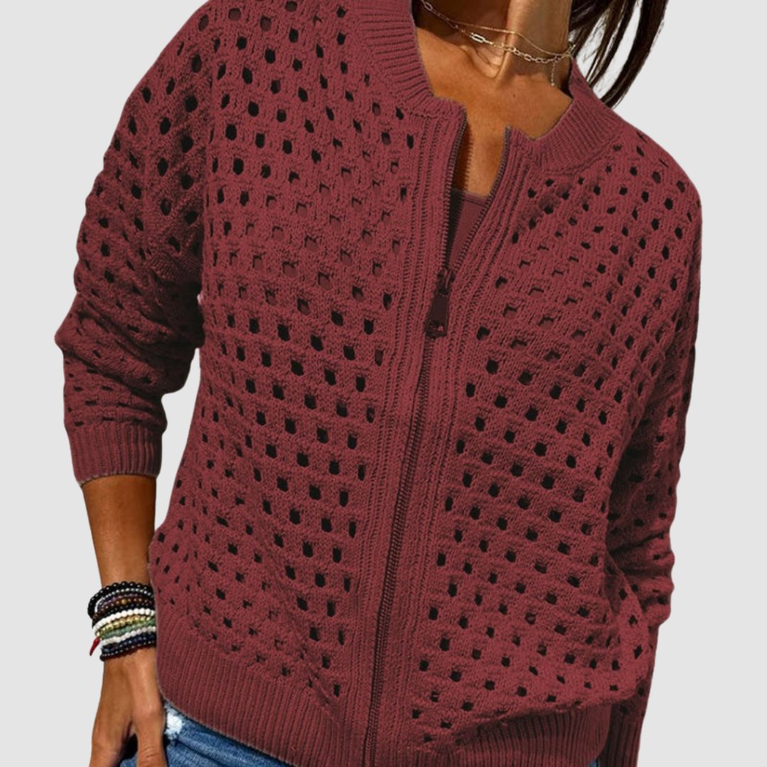 Damen Cardigan Hohlstrick mit Reißverschluss und lockerer Passform für Sommer und Alltag 5
