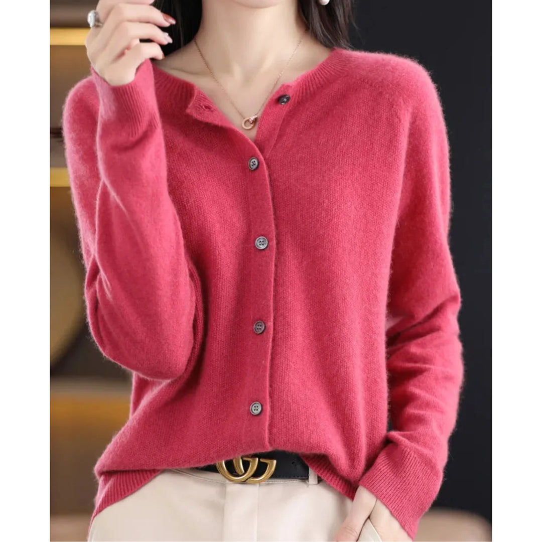 Damen Cardigan Pullover Rundhals Langarm Komfortabler Strickpullover 0