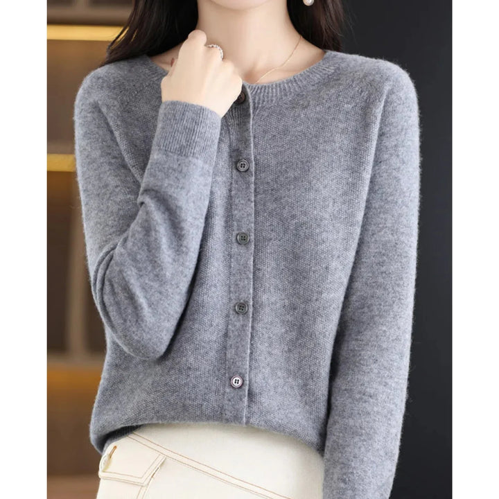 Damen Cardigan Pullover Rundhals Langarm Komfortabler Strickpullover 6