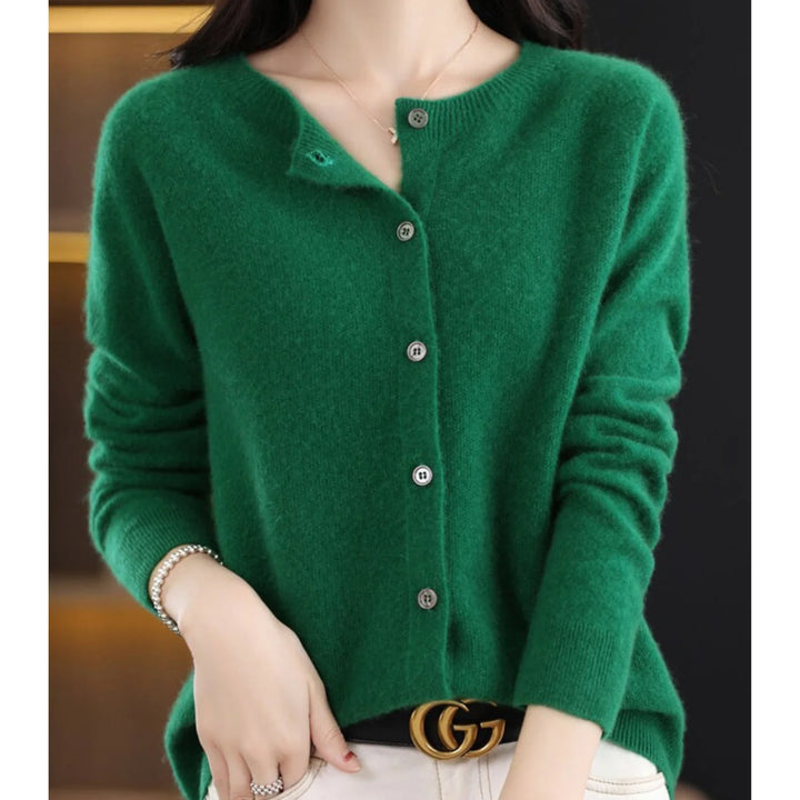 Damen Cardigan Pullover Rundhals Langarm Komfortabler Strickpullover 9
