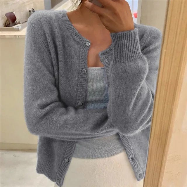 Damen Cardigan mit Knopfleiste Verkürzte Entspannte Passform Lagenlook 0
