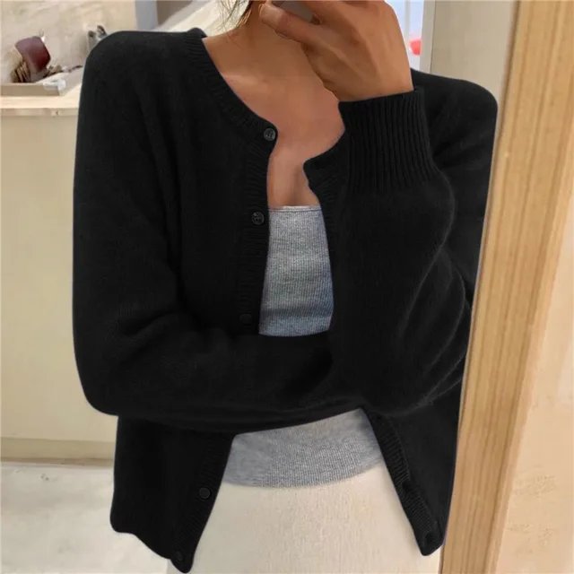 Damen Cardigan mit Knopfleiste Verkürzte Entspannte Passform Lagenlook 1