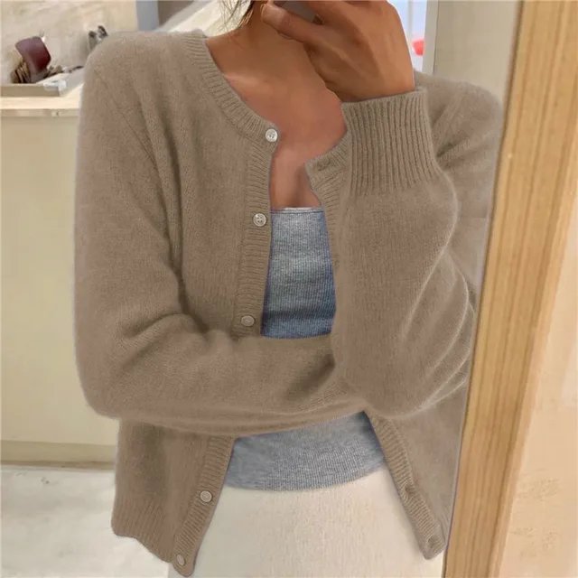 Damen Cardigan mit Knopfleiste Verkürzte Entspannte Passform Lagenlook 4