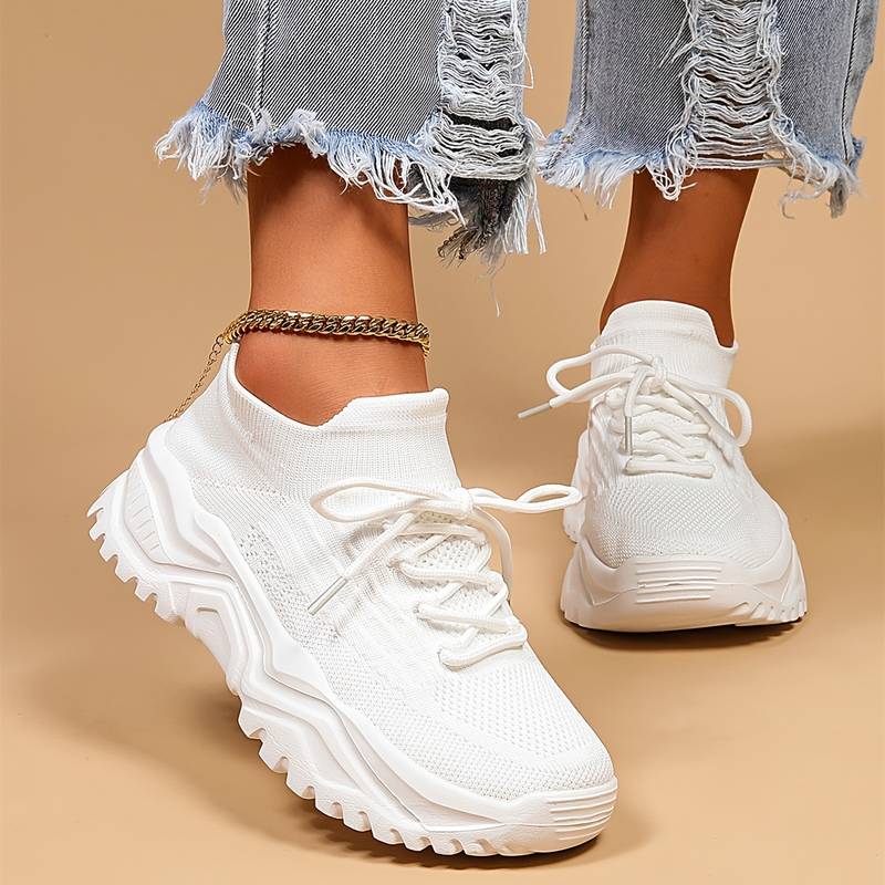 Damen Chunky Knit Schnür-Sneaker mit Orthopädischer Fußgewölbeunterstützung Komfort 0