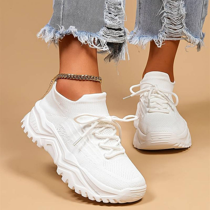 Damen Chunky Knit Schnür-Sneaker mit Orthopädischer Fußgewölbeunterstützung Komfort 0