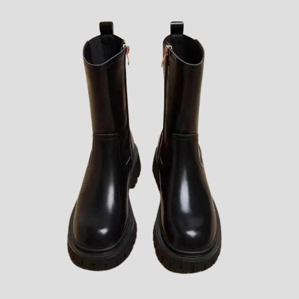 Damen Chunky Stiefel mit Orthopädischer Fußgewölbeunterstützung Wadenhoch Frühling 1