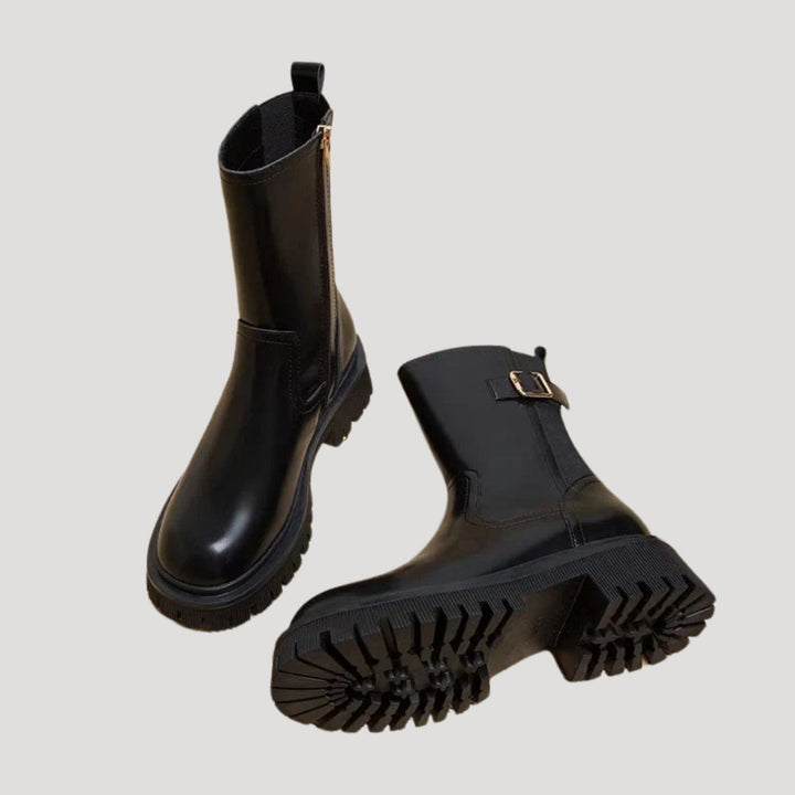 Damen Chunky Stiefel mit Orthopädischer Fußgewölbeunterstützung Wadenhoch Frühling 7