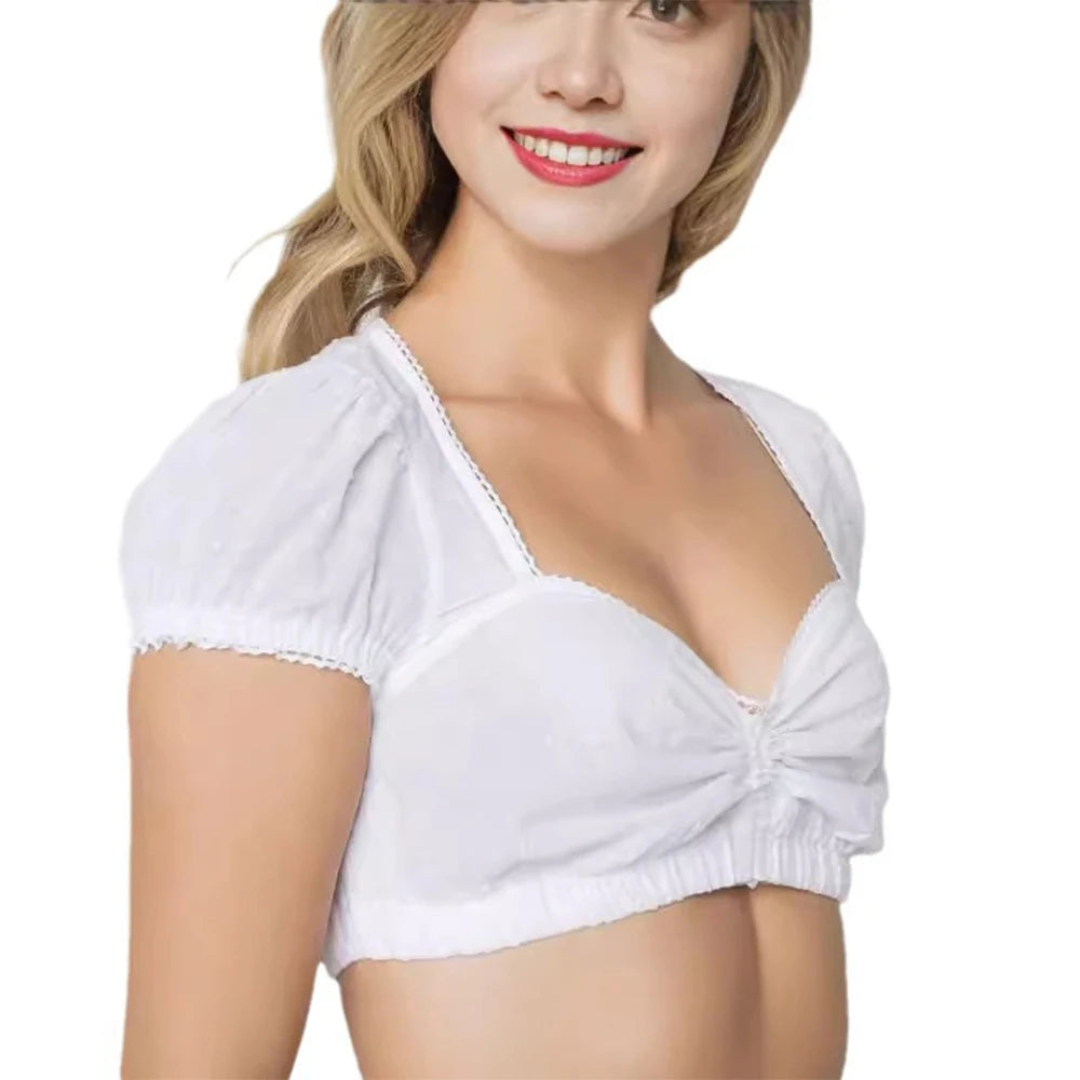 Damen Crop Top Weiß mit Puffärmeln und Herz-Ausschnitt | Verspielte Crop Bluse für Sommerlooks 4