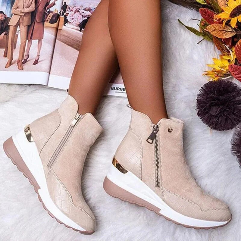 Damen Herbst Stiefeletten mit Reißverschluss und robuster Sohle für kalte Tage 0