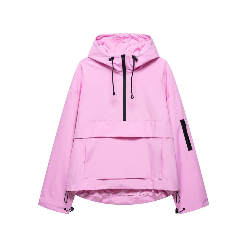 Damen Kapuzenpullover Anorak Steppjacke Wetterfester Half-Zip Pullover für Freizeit und Outdoor 1