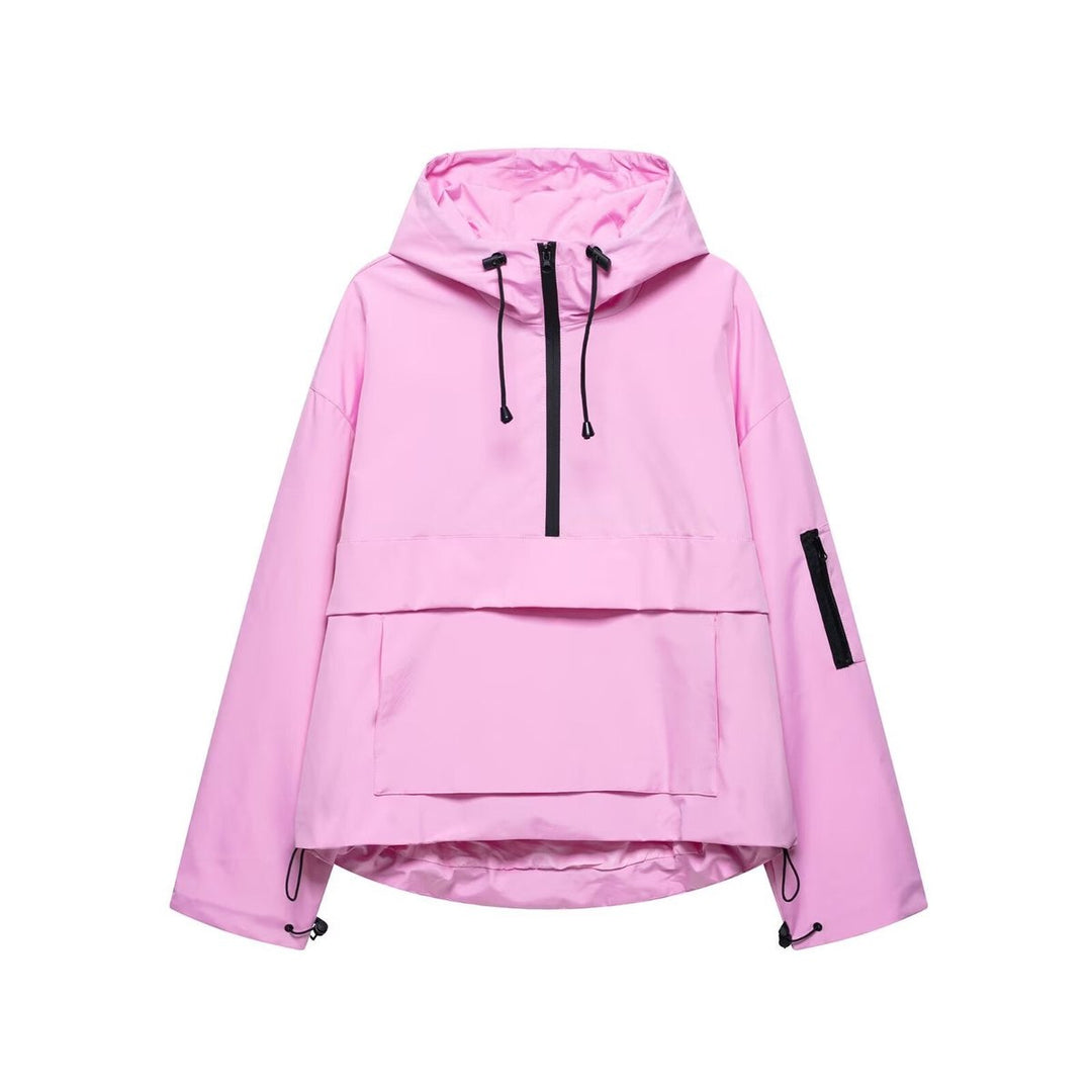 Damen Kapuzenpullover Anorak Steppjacke Wetterfester Half-Zip Pullover für Freizeit und Outdoor 1