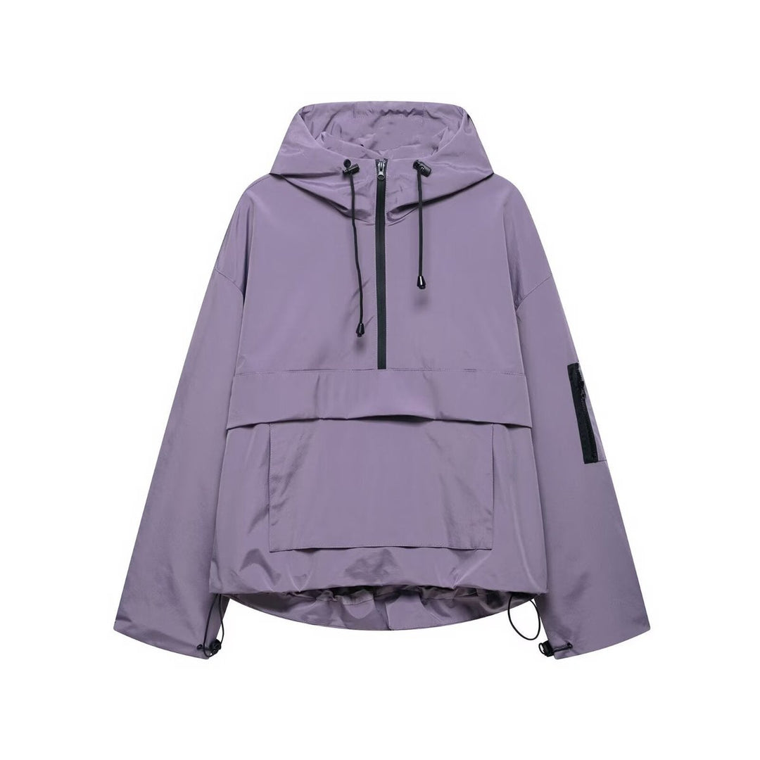 Damen Kapuzenpullover Anorak Steppjacke Wetterfester Half-Zip Pullover für Freizeit und Outdoor 2